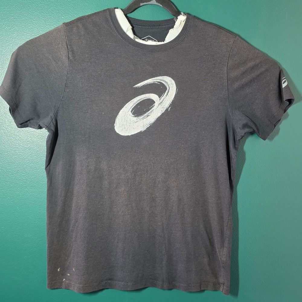 Asics Mens Graphic Logo T-Shirt Charcoal Gray Short Sleeve Crew Neck Size L